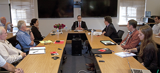 Academician Alexei Arbatov and event attendees