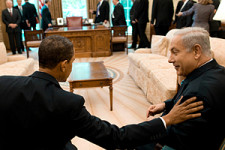 President Barack Obama talks with Israeli Prime Minister Benjamin Netanyahu in the Oval Office Monday, May 18, 2009. Offical White House Photo by Pete Souza. (Source: White House Flickr.com account)