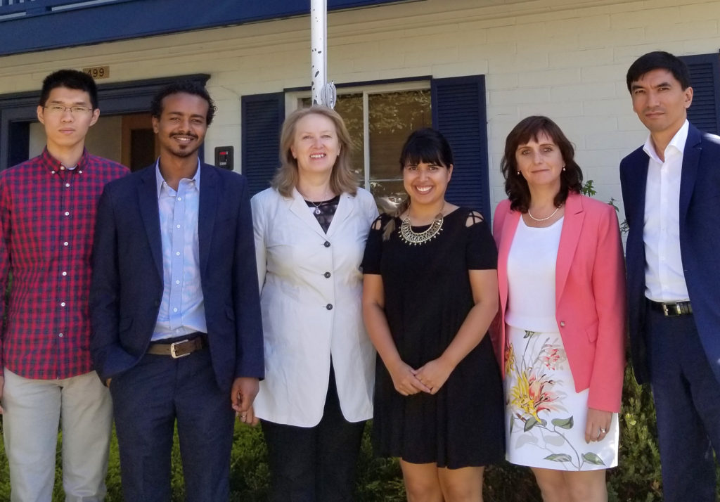 Fall 2017 Visiting Fellows with CNS Deputy Director Elena Sokova and Margarita Kalinina-Pohl (left to right) Li Nan, Merkeb Yimesel, Javiera Herrera, and Alimzhan Akhmetov.